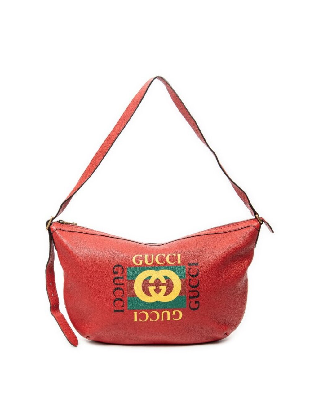 Gucci Large Halfmoon Hobo Red Print Leather